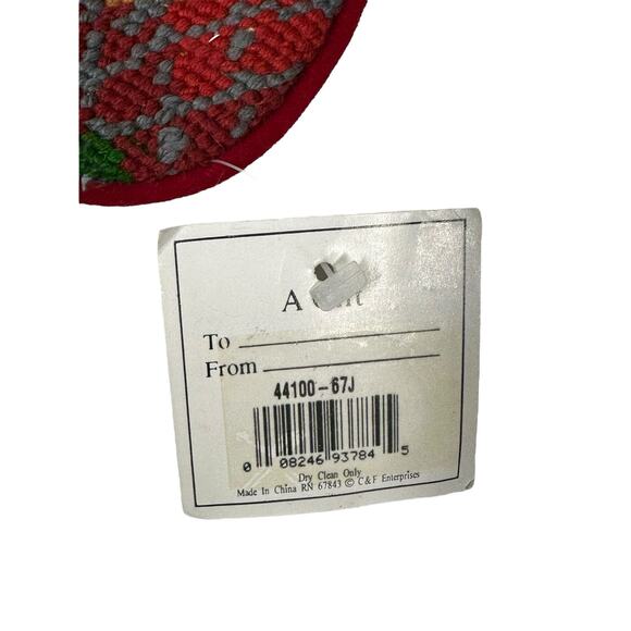 Vintage Needle Crafts Needlepoint Stocking Santa Velvet‎ back and Fabric Lined - Picture 4 of 6